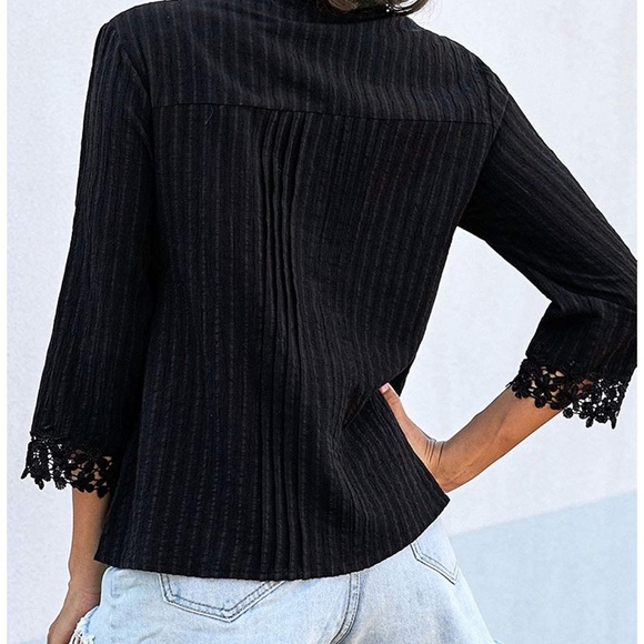 New Black Crochet Long Sleeve Button Down Shirt - Picture 2 of 2